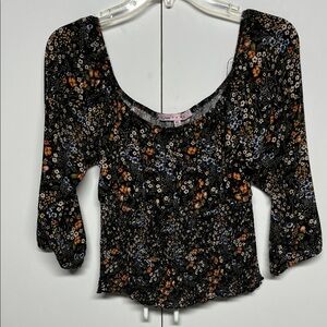 Crave Fame Black and Orange Floral Blouse